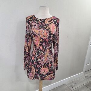 Lauren Ralph Lauren Black Paisley Midi Dress with Pink & Orange Motif